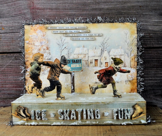 NEW! Primitive OOAK Ice Skating Scene Box