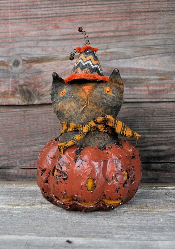 NEW! Primitive "Trix" Halloween Cat in Jack O Lantern