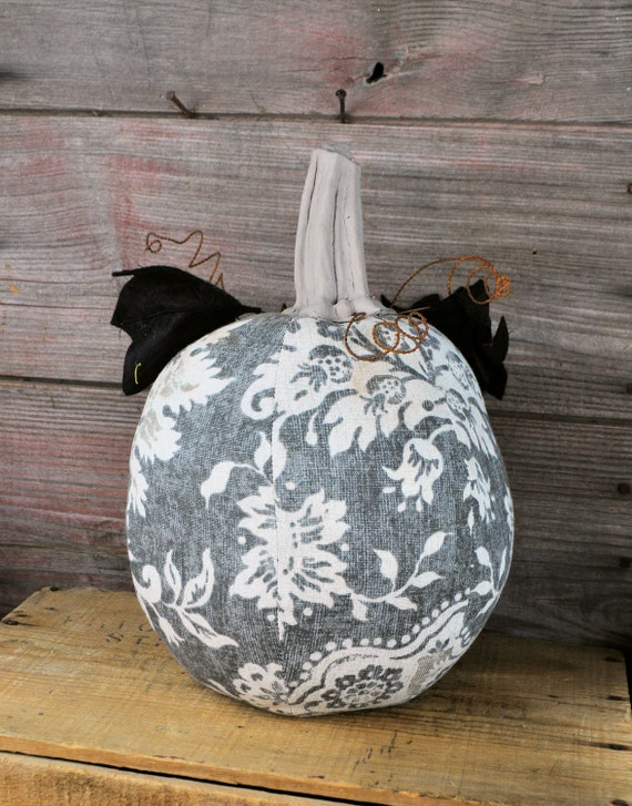 Farmhouse Style One-of-a-kind Dark Gray, Taupe & Antique White Pumpkin