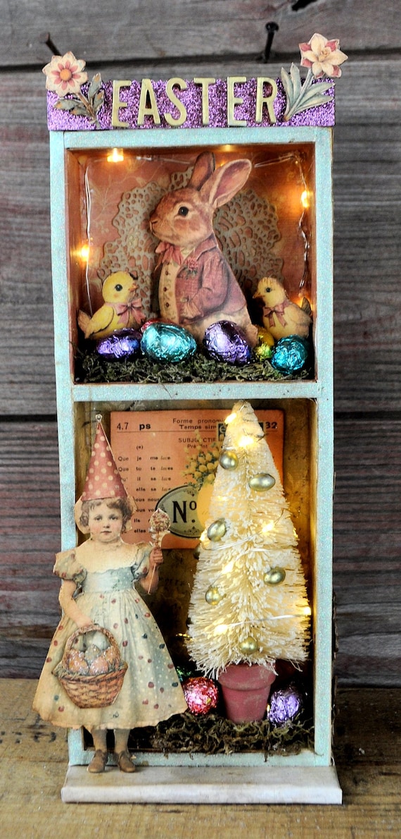 NEW! OOAK Lighted Primitive Easter Vignette Box