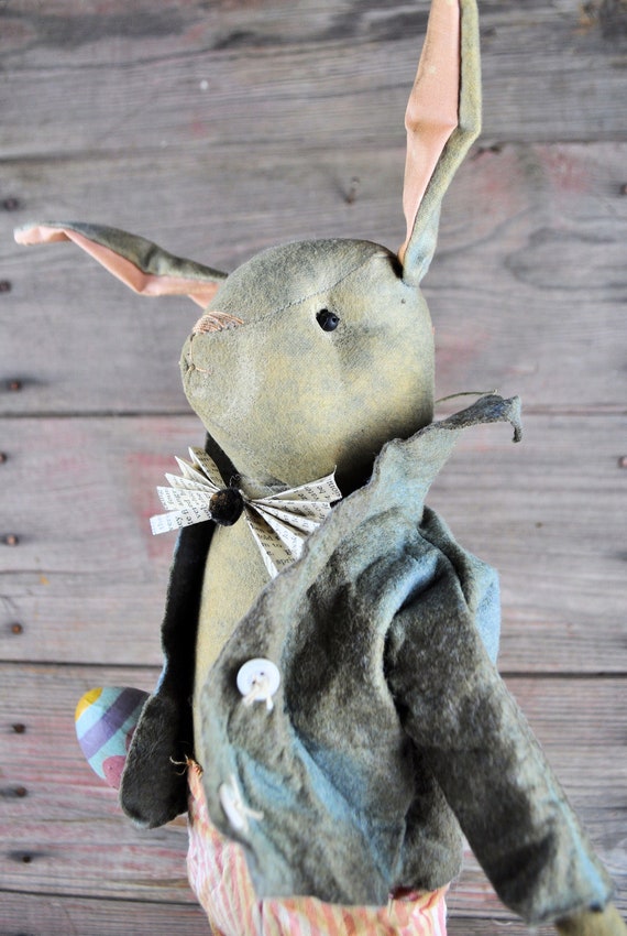 Primitive Standing Boy Bunny with Egg