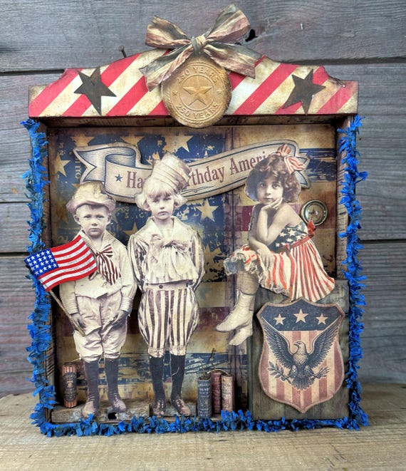 NEW! OOAK Prim Patriotic Vignette Box
