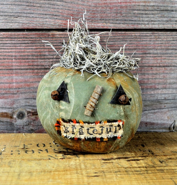 Prim One-of-a-kind Mini Gray Green Jack-O-Lantern