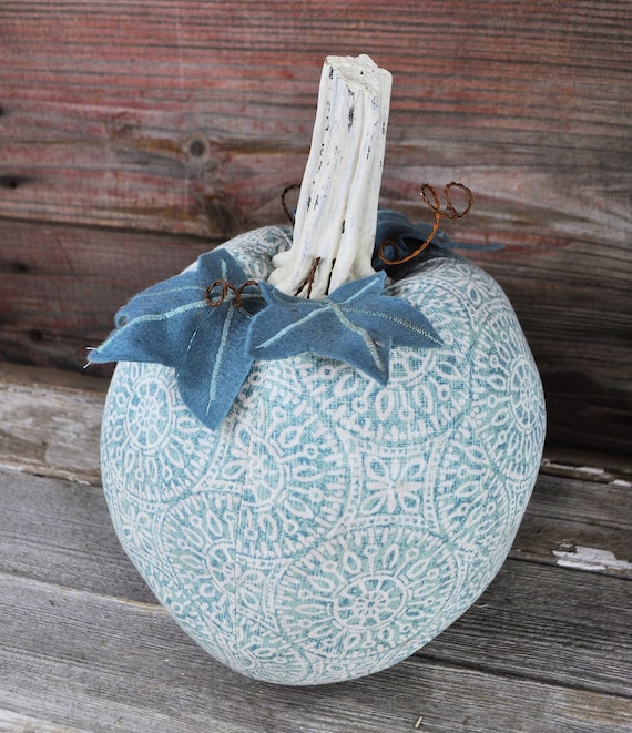 Farmhouse Style One-of-a-kind Aqua & Cream Pumpkin