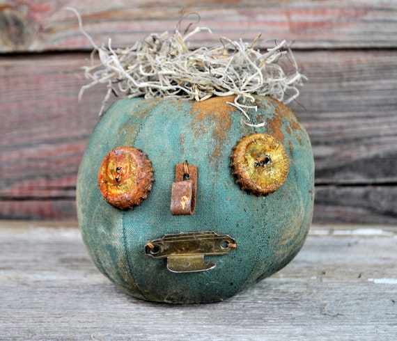 Prim One-of-a-kind Mini Aqua Blue Jack-O-Lantern