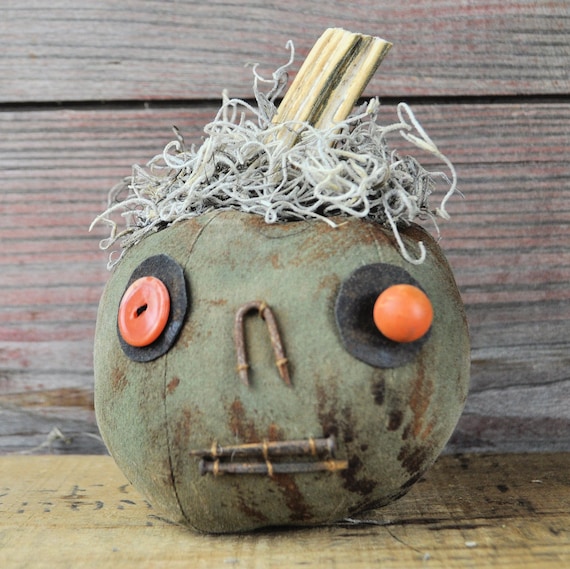 Prim One-of-a-kind Mini Gray Green Jack-O-Lantern