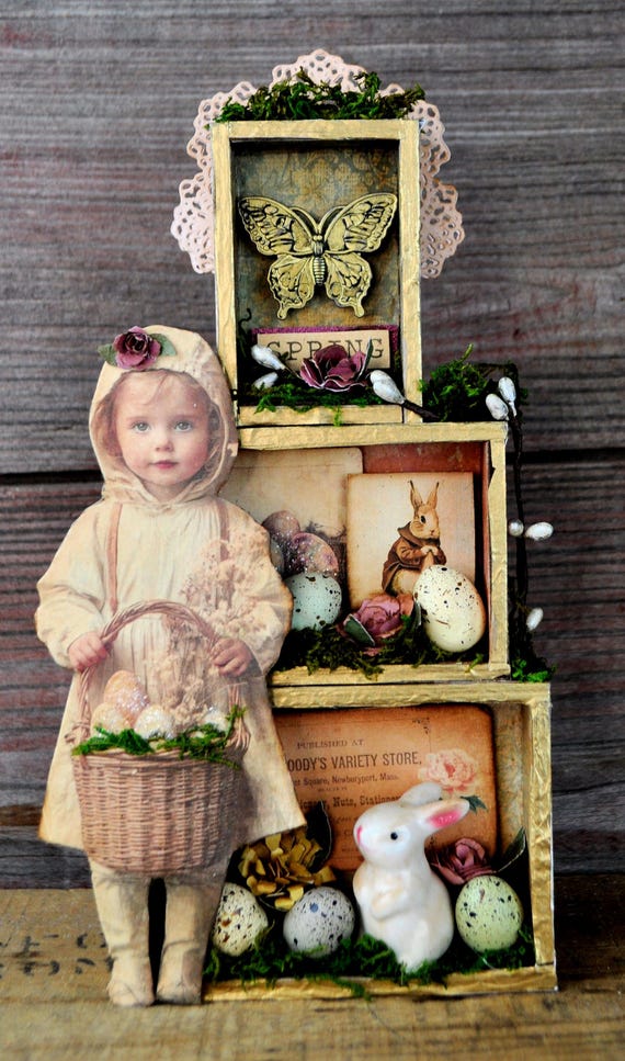 NEW! OOAK Lighted Primitive Easter Vignette Box