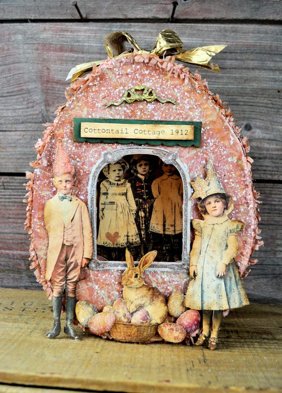 NEW! OOAK Lighted Primitive Easter Egg Shape Box