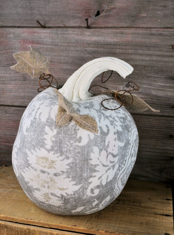 REDUCED! Farmhouse Style One-of-a-kind Gray & Taupe Pumpkin