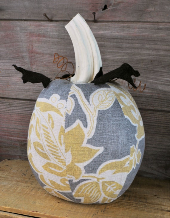 Farmhouse Style One-of-a-kind Dark Gray, Mustard & Antique White Pumpkin