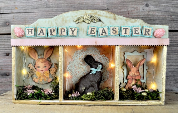 NEW! OOAK Lighted Primitive Easter Vignette Box