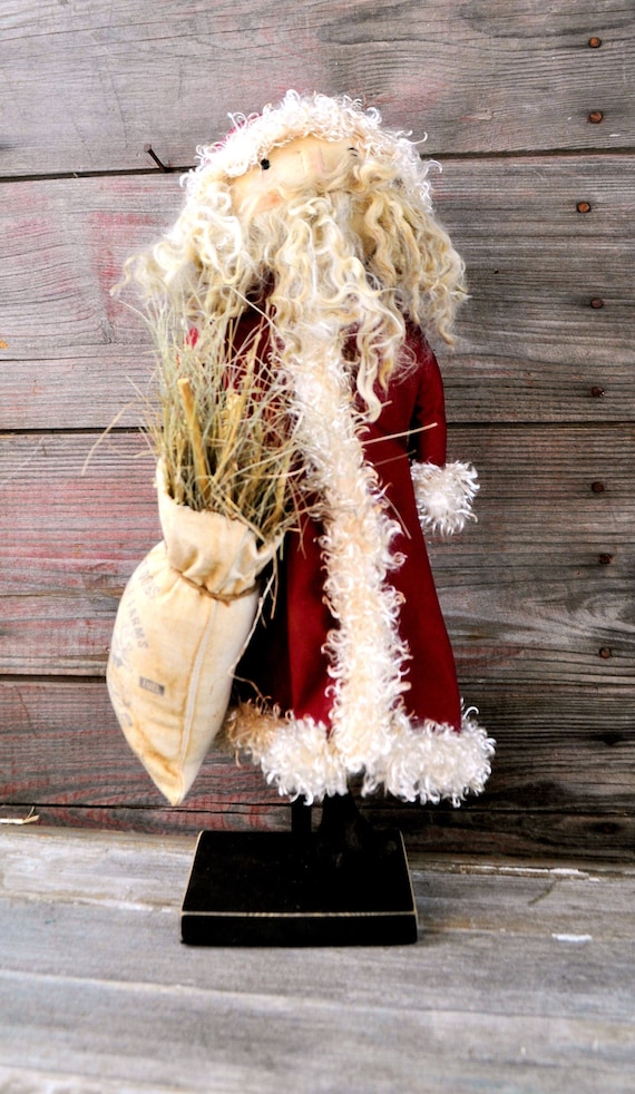 Primitive Standing Santa with Reindeer Feed Bag