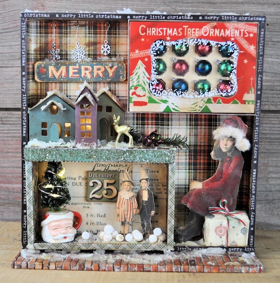 NEW! Primitive OOAK Lighted Christmas Vignette Box