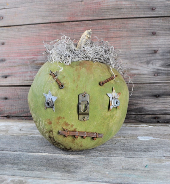 Prim One-of-a-kind Olive Green Jack-O-Lantern