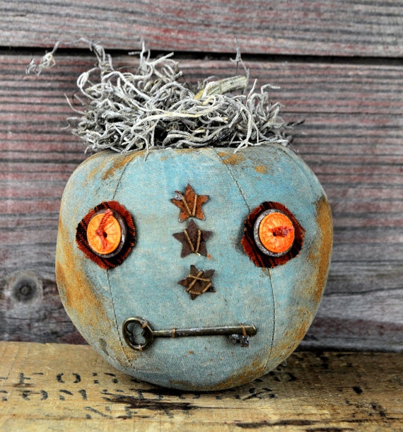 Prim One-of-a-kind Mini Aqua Blue Jack-O-Lantern