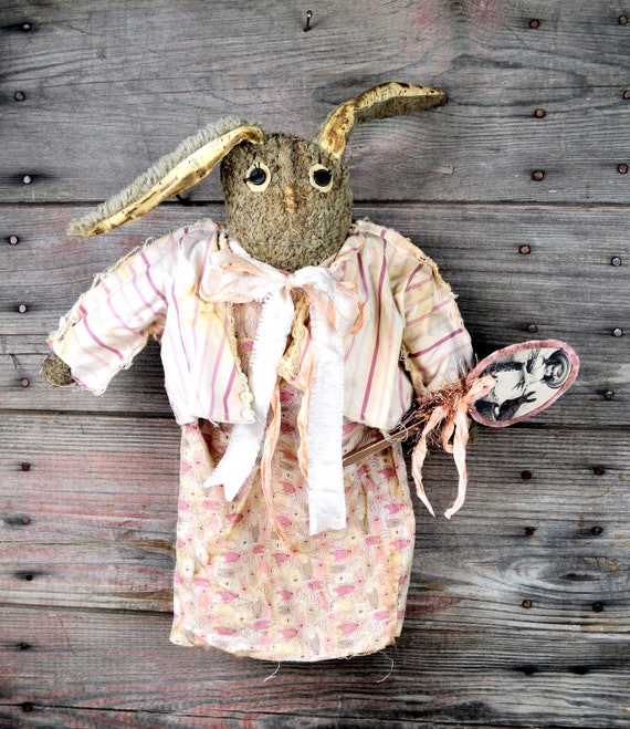 Primitive Rosie -Brown Bunny with Egg Ornament