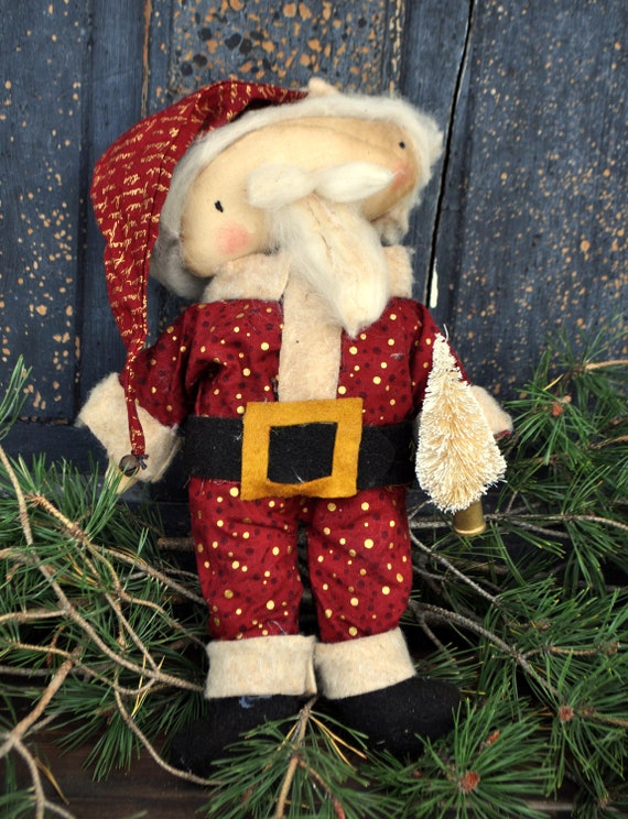 Primitive Standing Santa with Sisal Tree