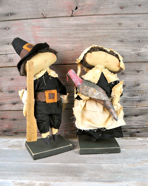 New! Primitive Standing Thanksgiving couple " Jacob and Hannah"