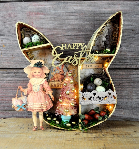 NEW! OOAK Lighted Primitive Easter Vignette Box