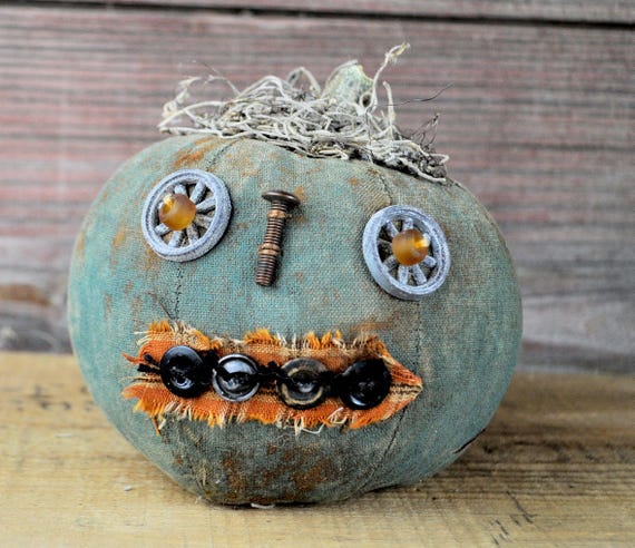 Prim One-of-a-kind Mini Blue Green Jack-O-Lantern