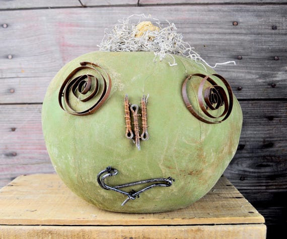 Prim One-of-a-kind Olive Green Jack-O-Lantern