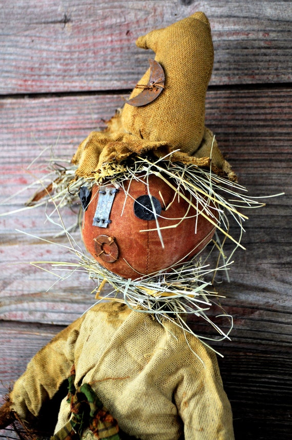 Primitive Pumpkin Scarecrow With Three Crows