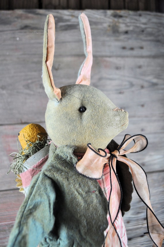 Primitive Standing Girl Bunny with Chick