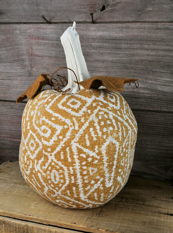 Farmhouse Style One-of-a-kind Mustard Yellow & Cream Pumpkin