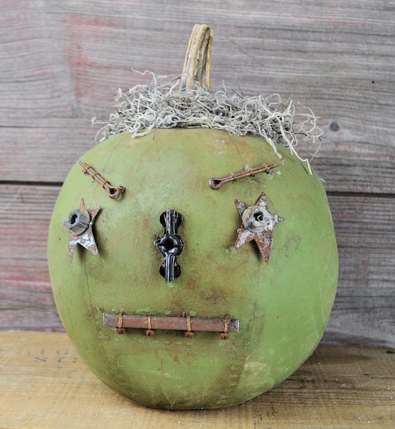 Prim One-of-a-kind Olive Green Jack-O-Lantern