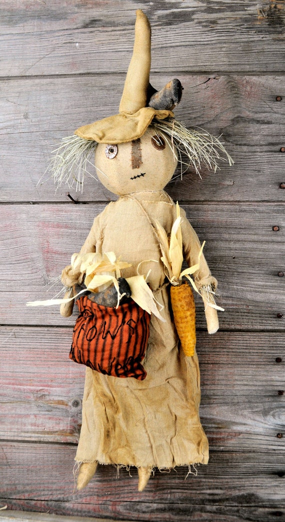 Primitive Scarecrow with Crows and Corn