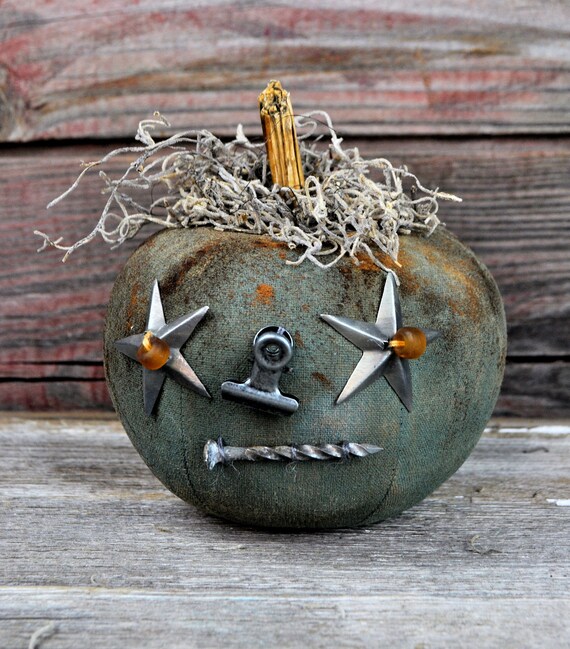 Prim One-of-a-kind Mini Blue Green Jack-O-Lantern