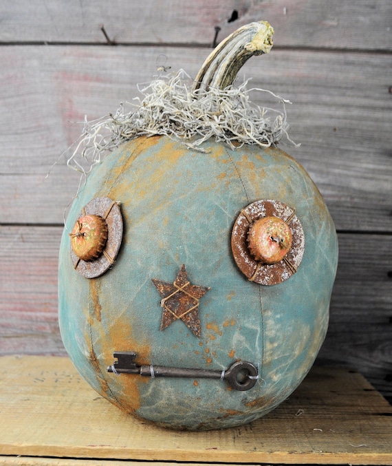 Prim One-of-a-kind Blue Green Jack-O-Lantern