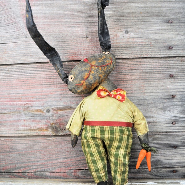 NEW! Primitive Black Bunny with Carrots