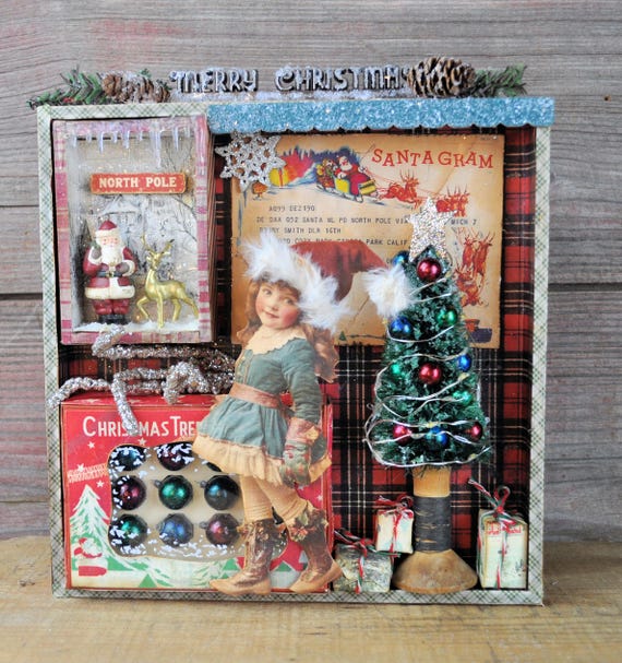 NEW! Primitive OOAK Lighted Christmas Vignette Box