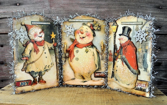 NEW! OOAK Tri-Fold Snowmen Collage