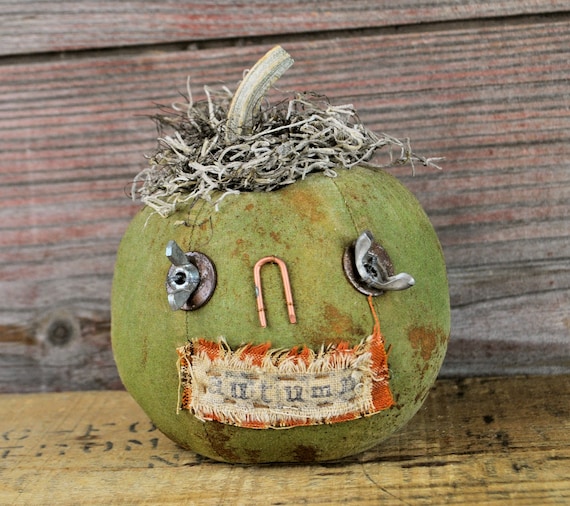 Prim One-of-a-kind Mini Olive Green Jack-O-Lantern