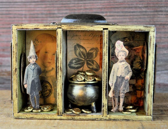 NEW! Primitive OOAK Small St Patrick's Day Vignette Box