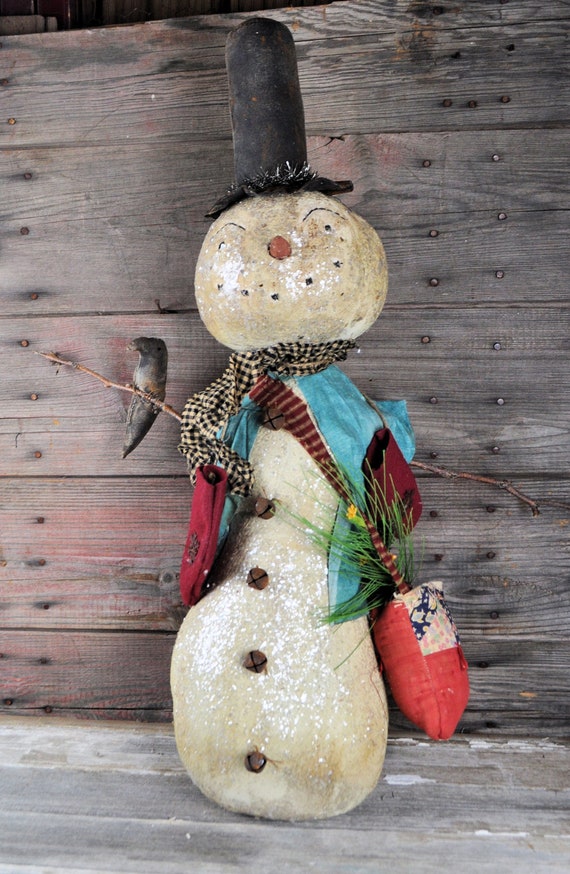 Primitive Large Snowman with Crow