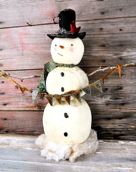 Primitive Snowman "Elmer" with Banner