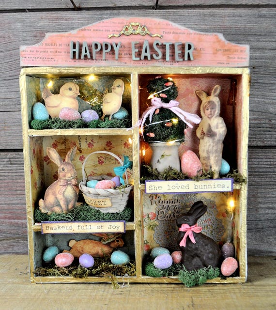 NEW! OOAK Lighted Primitive Easter Vignette Box