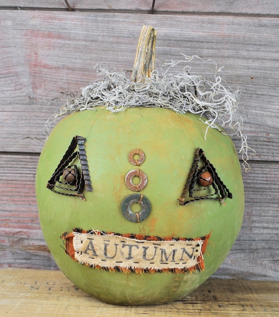 Prim One-of-a-kind Olive Green Jack-O-Lantern