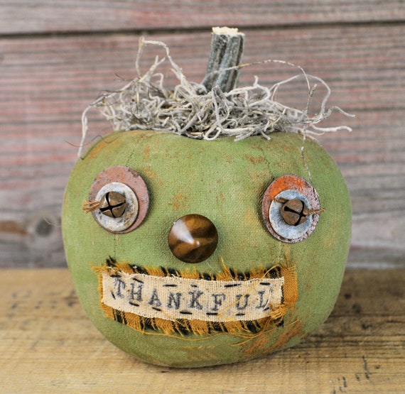 Prim One-of-a-kind Mini Olive Green Jack-O-Lantern