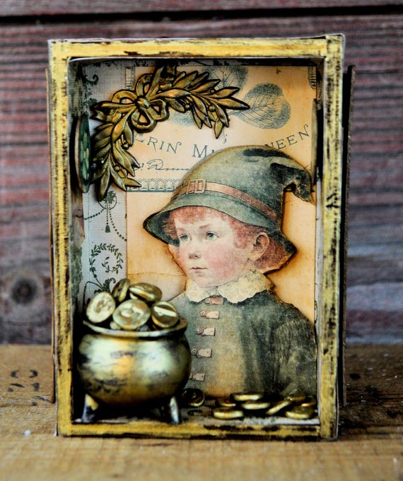 NEW! Primitive OOAK Small St Patrick's Day Vignette Box