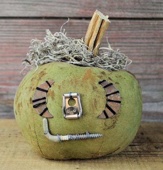 Prim One-of-a-kind Mini Olive Green Jack-O-Lantern