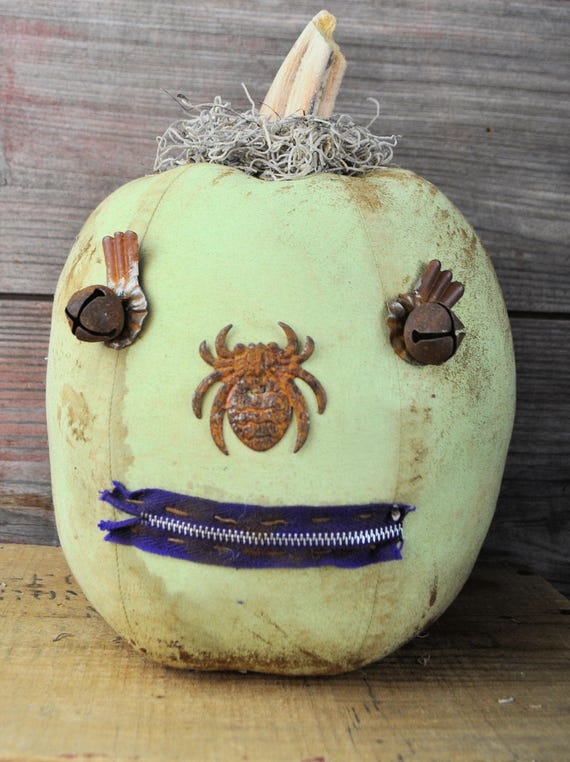 NEW! Prim One-of-a-kind Light Green Jack-O-Lantern