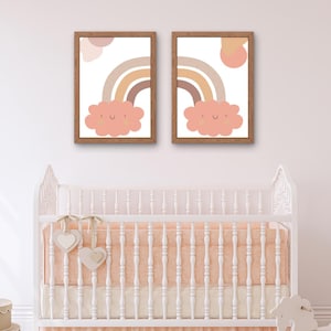 Neutral Rainbow Cloud Wall Art – Set of 2 Printable Nursery Prints – Boho Baby Room Decor – Instant Digital Download