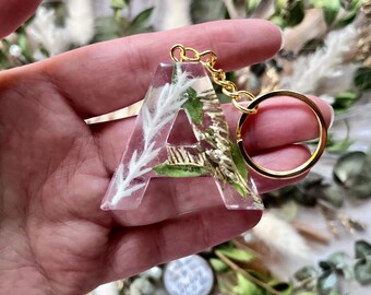 Initial Pressed Flower Keychain Or Purse Charm