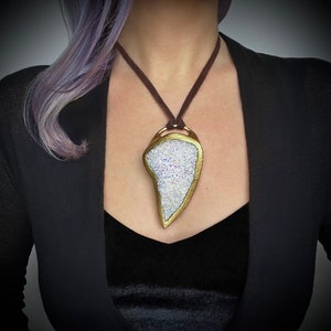 Aura Quartz Crystal Statement Necklace, Gemstone Jewellery, Angel Quartz Pendant