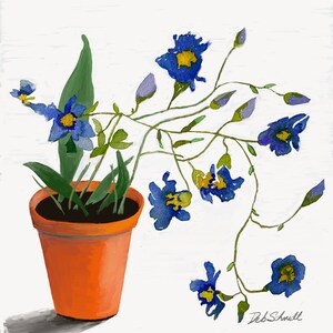 Potted Blue Flowers, watercolor, original art, original artwork, FloraBeautiful, giclee prints, wall art, flowers,floral art, floral artwork