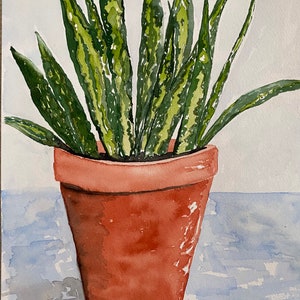 Snake Plant in Pot, home decor, wall art, wall decor, original design, original and prints, terracotta, green, multiple sizes